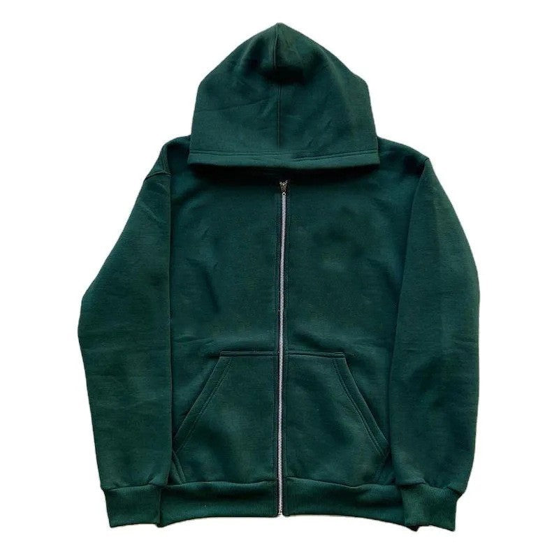 Unisex Casual Hoodie Jacket with Sturdy Metal Zipper Double-layered Hood and Deep Kangaroo Pockets