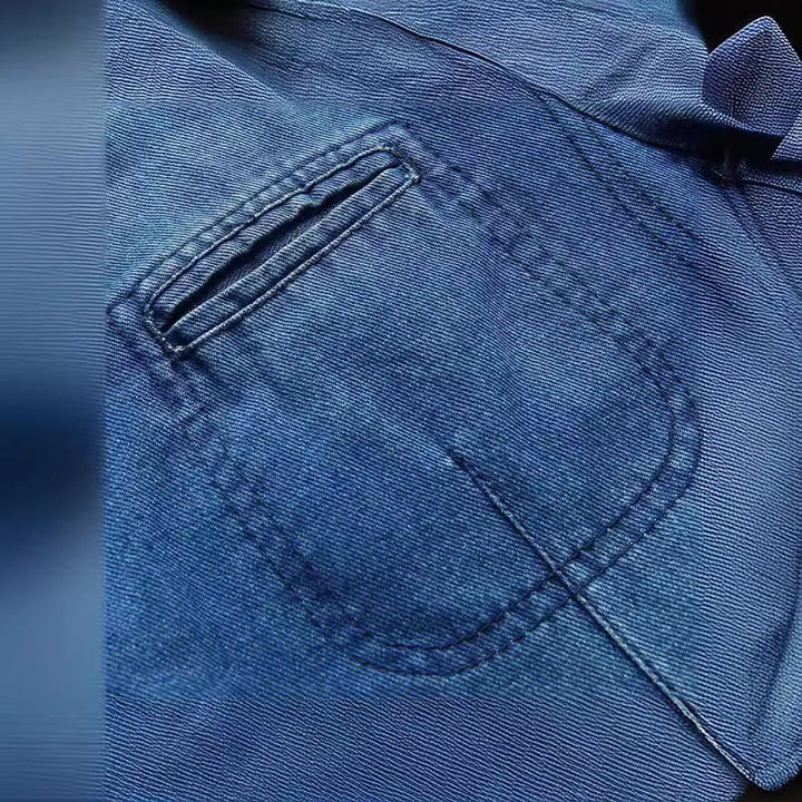 Men's Denim Blazer in a Loose Fit with Lapel Collar and Patch Pockets
