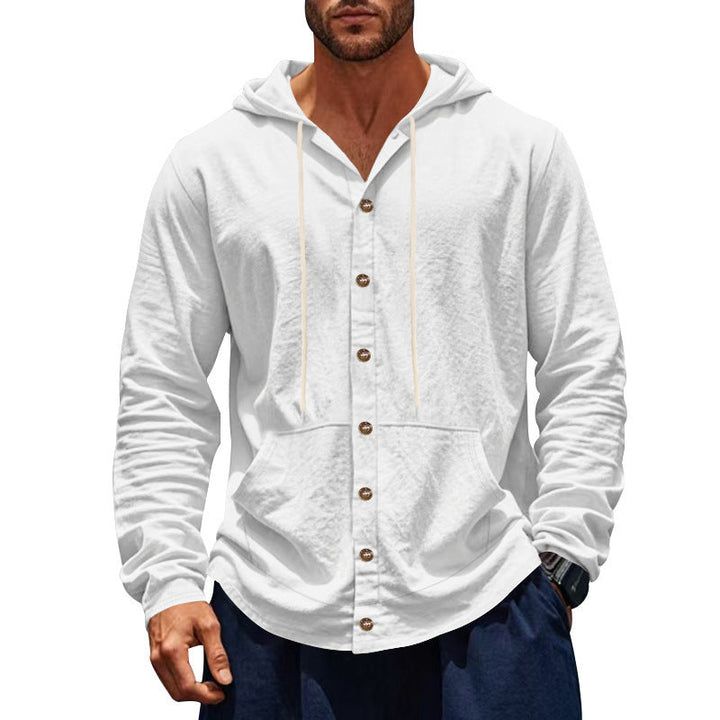 Men's Lightweight Hoodie Cardigan with Full Button Placket, Slim Fit and Kangaroo Pocket