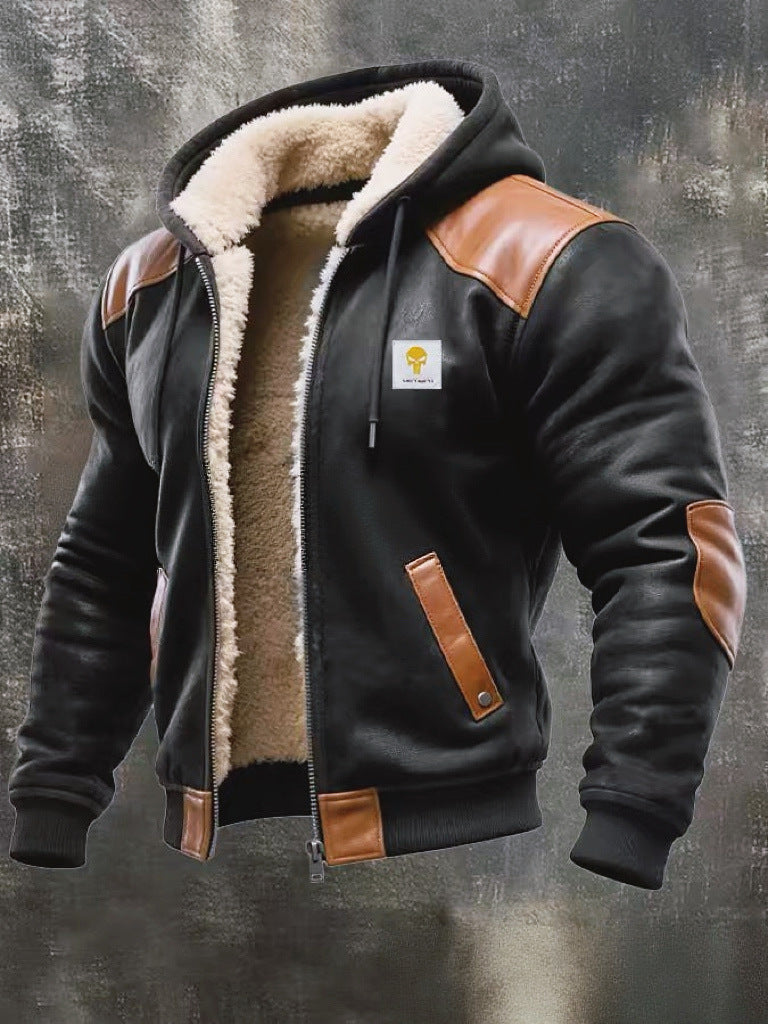 Men's Padded Bomber Jacket with Hood, Teddy Lining and Contrast Trims