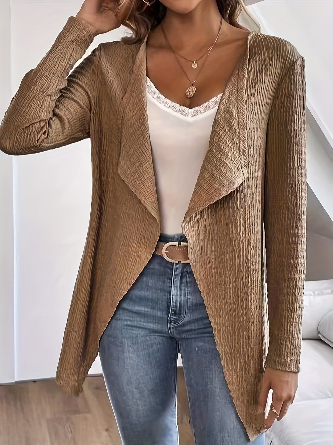 Women's Waterfall Blazer made of Crinkle Structure, Lightweight and Open