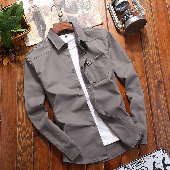 Men's Canvas Overshirt in Worker Look with Chest Flap Pocket and Western Seam Detail