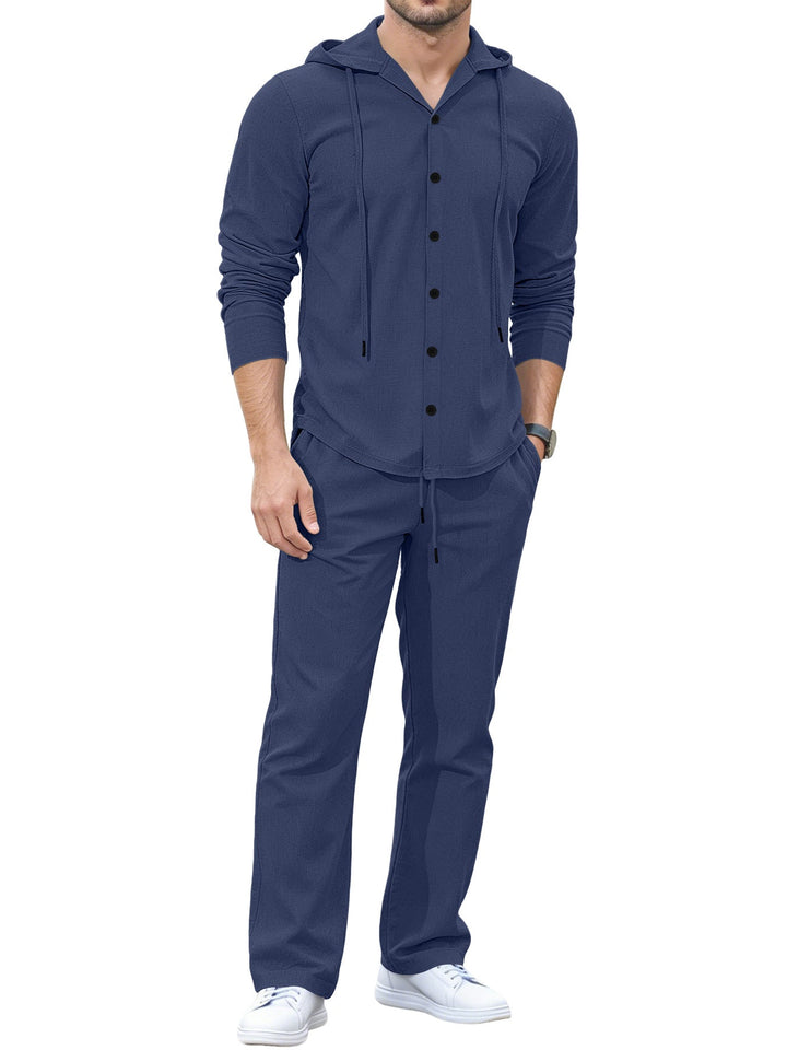Men's Casual Button Hoodie Lounge Set made of Jersey with Drawstring and Comfort Jogger