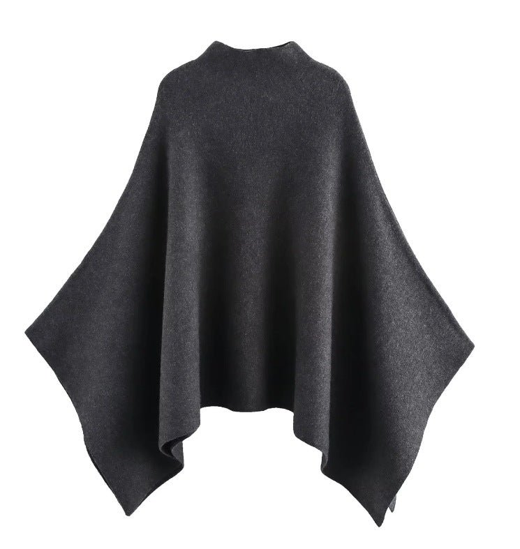 Women's Fine Oversize Poncho with Stand Collar and Asymmetric Hem