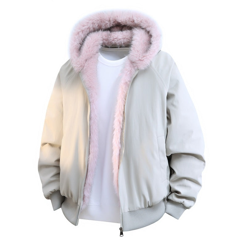 Men's Padded Bomber Jacket with Faux Fur Hood & Thermal Lining