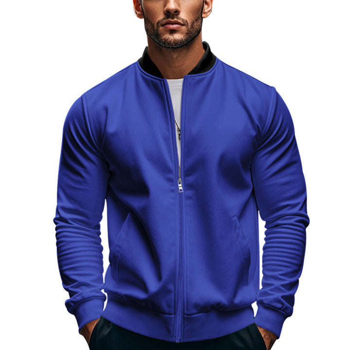 Men's Bomber in Modern Minimal Style with Stand-up Collar, Elastic Hem and Functional Seam Pockets