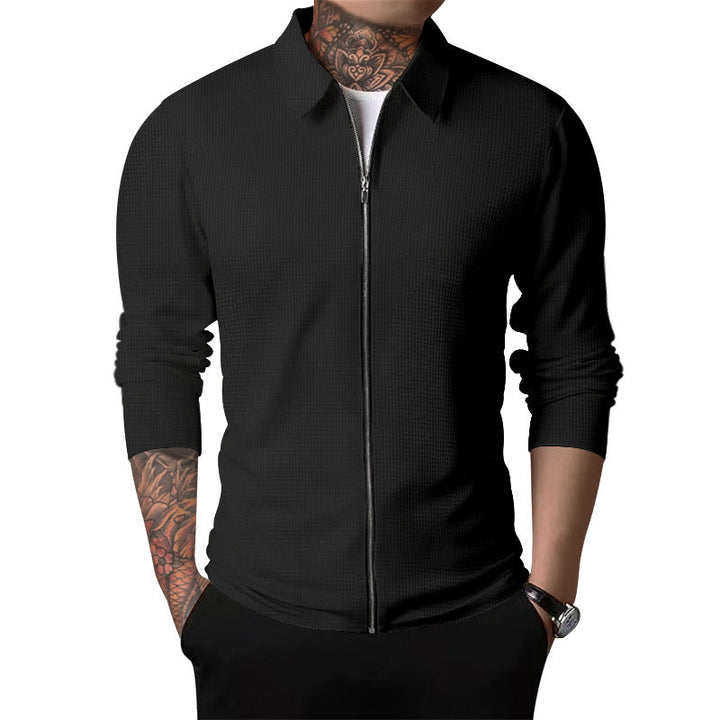 Men's Nano Structured Shirt Jacket with Waffle Structure, Full-length Zipper and Slim Fit