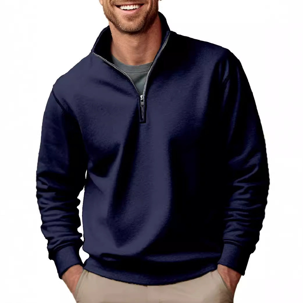 Men's Half-zip Sweatshirt with Stand-up Collar and Soft Fleece Interior Lining