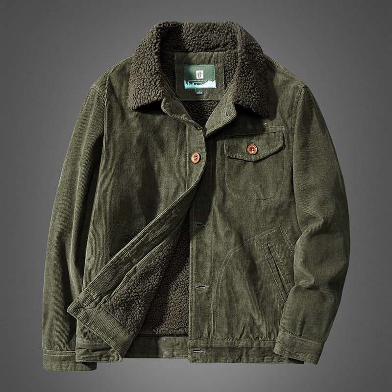 Men's Comfortable Cord Jacket with Teddy Lining