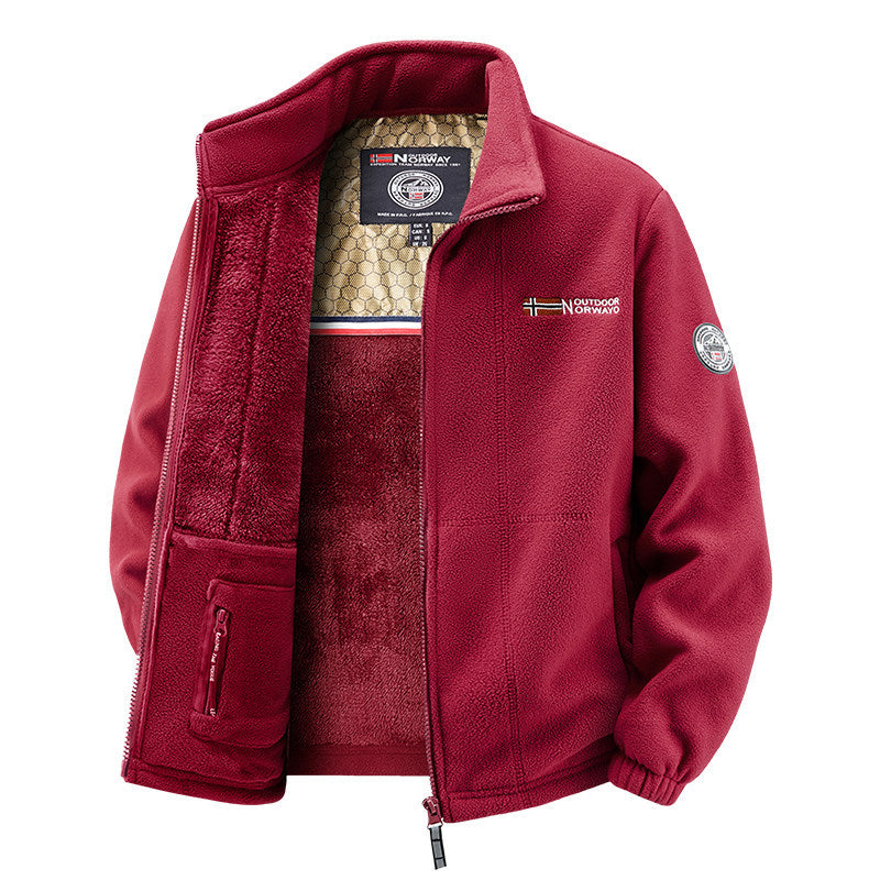 Women's Thermal Fleece Jacket with Warming Teddy Lining, Stand-up Collar, and Zipper Pockets