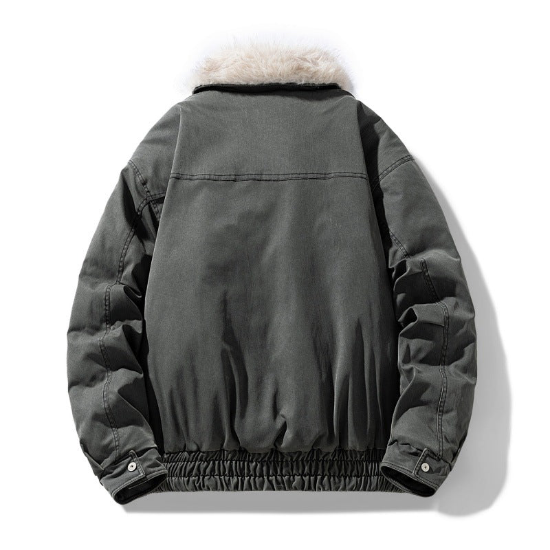 Men's Padded Bomber Jacket with Removable Faux Fur Collar