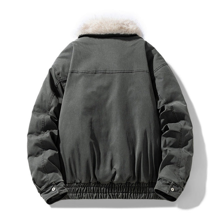 Men's Padded Bomber Jacket with Removable Faux Fur Collar