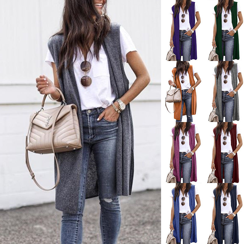 Women's Knit Vest in a Casual Oversized Design with Open Fronts and Short Sleeve Length