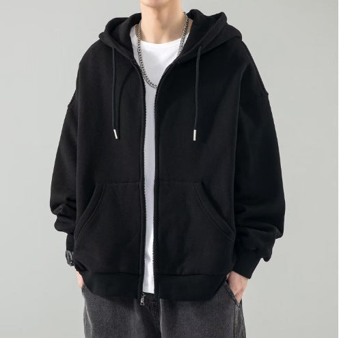 Men's Oversized Hoodie Jacket with Full Zip, Double-layer Hood, and Kangaroo Pockets