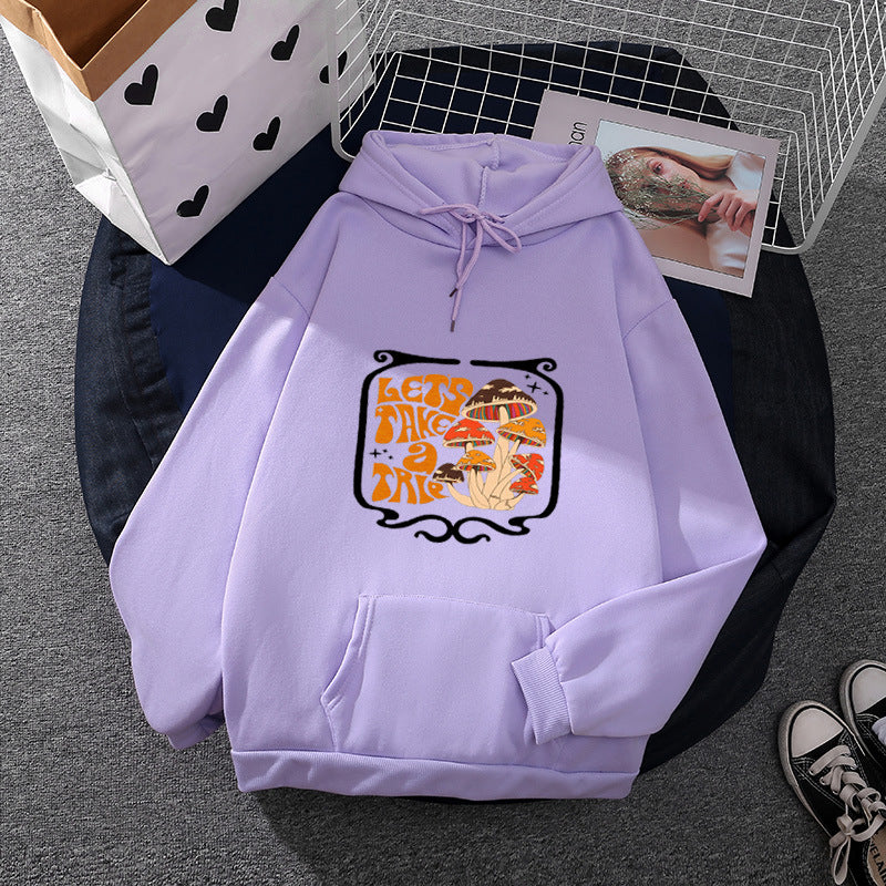 Women Light Oversized Hoodie with Heart EKG Motif, Long Cords and Elastic Cuff