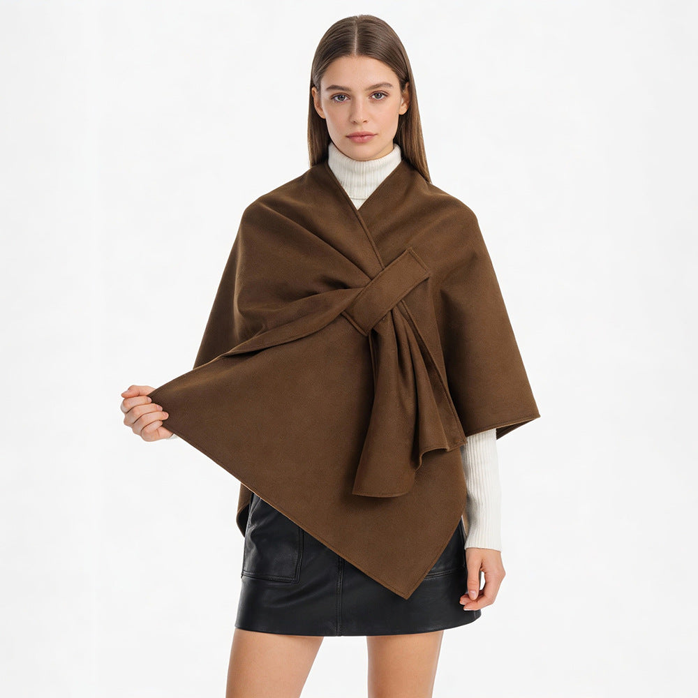 Women's Elegant Wrap-Cape with Knot Closure and Flowing Draping