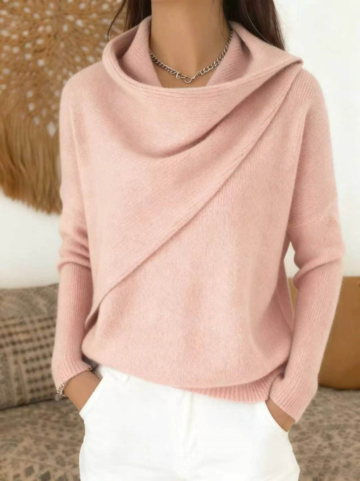 Women's Asymmetric Chunky Knit Sweater with Shawl Collar
