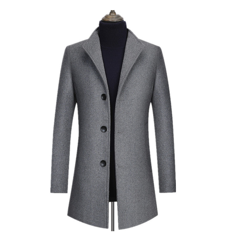 Men's Slim Fit Wool Blend Coat with Shirt Collar, Lightweight Thermo Lining and Hidden Button Placket