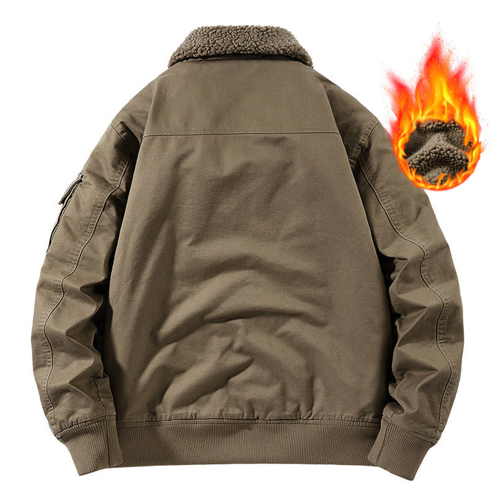 Men's Heavy Canvas Bomber with Warming Sherpa Inner Lining, Ergonomic Seams, and Concealed Zip Placket