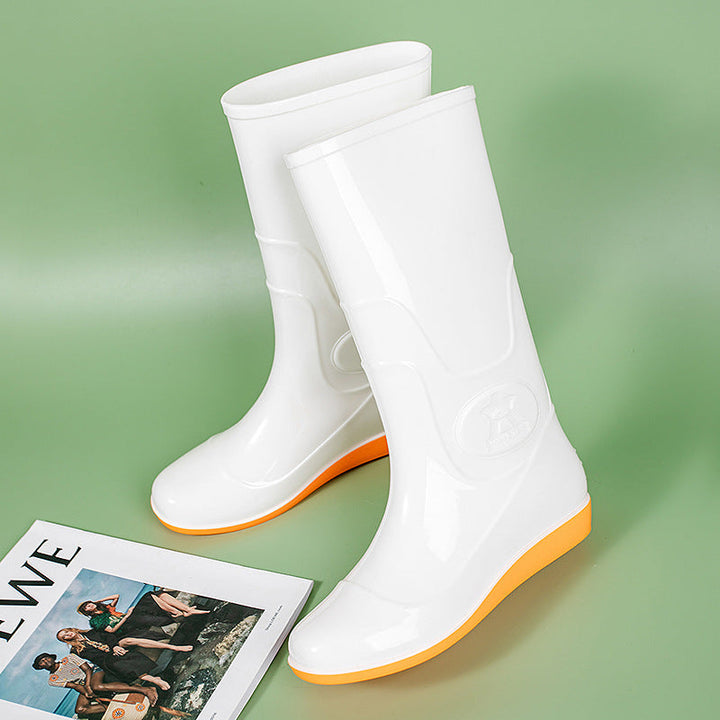 Women Shiny Mid-height Rain Boots made of PVC with a Lightweight Wedge Heel