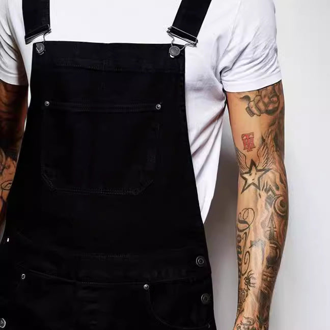 Men's Casual Denim Overalls with Adjustable Straps and Modern Fit
