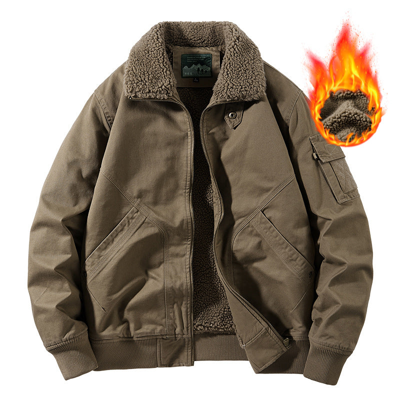 Men's Heavy Canvas Bomber with Warming Sherpa Inner Lining, Ergonomic Seams, and Concealed Zip Placket