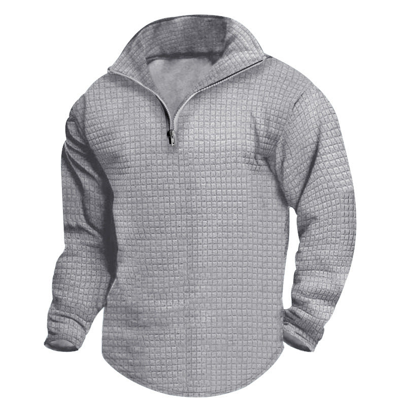 Men's Padded Thermal Half-zip with Waffle Texture, Brushed Lining, and Rounded Hem