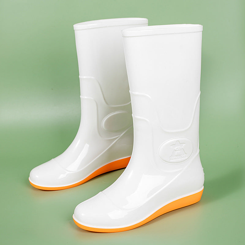 Women Shiny Mid-height Rain Boots made of PVC with a Lightweight Wedge Heel