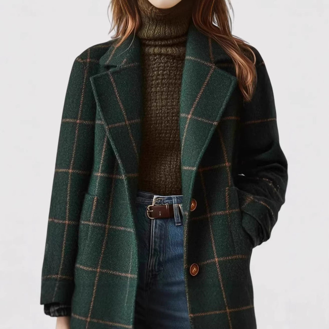 Women's Stylish Wool Coat with Check Pattern