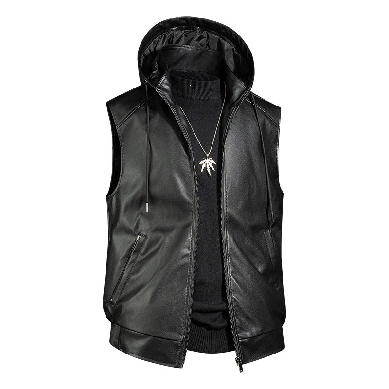 Men's Fashion Faux Leather Hooded Vest