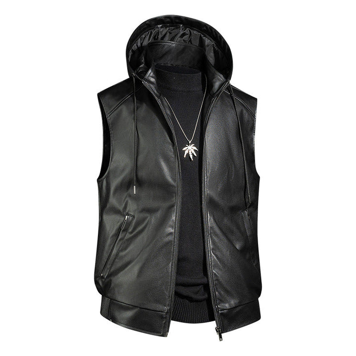 Men's Fashion Faux Leather Hooded Vest