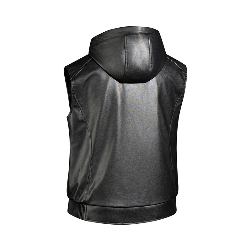 Men's Fashion Faux Leather Hooded Vest