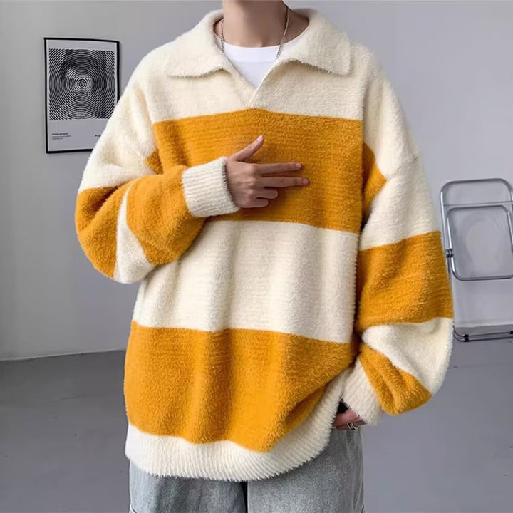 Men's Cozy Chunky Knit Sweater with Modern Stripes