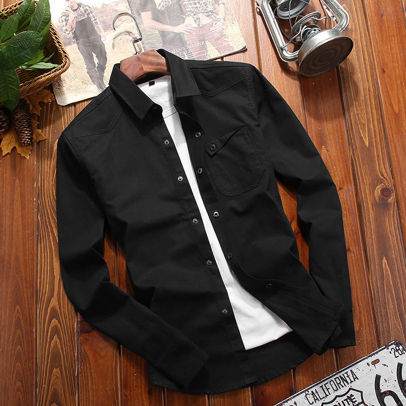 Men's Canvas Overshirt in Worker Look with Chest Flap Pocket and Western Seam Detail