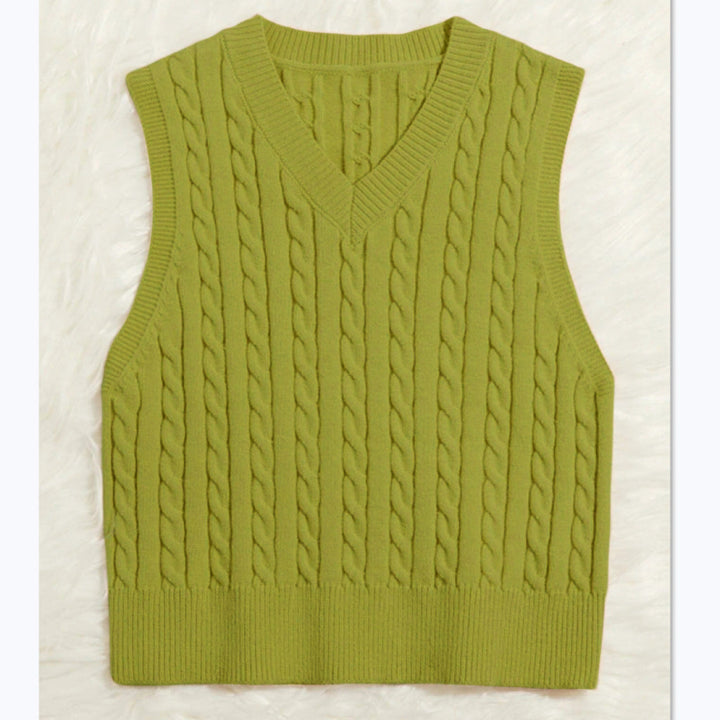 Women's Knit Vest with V-Neck and Cable Pattern