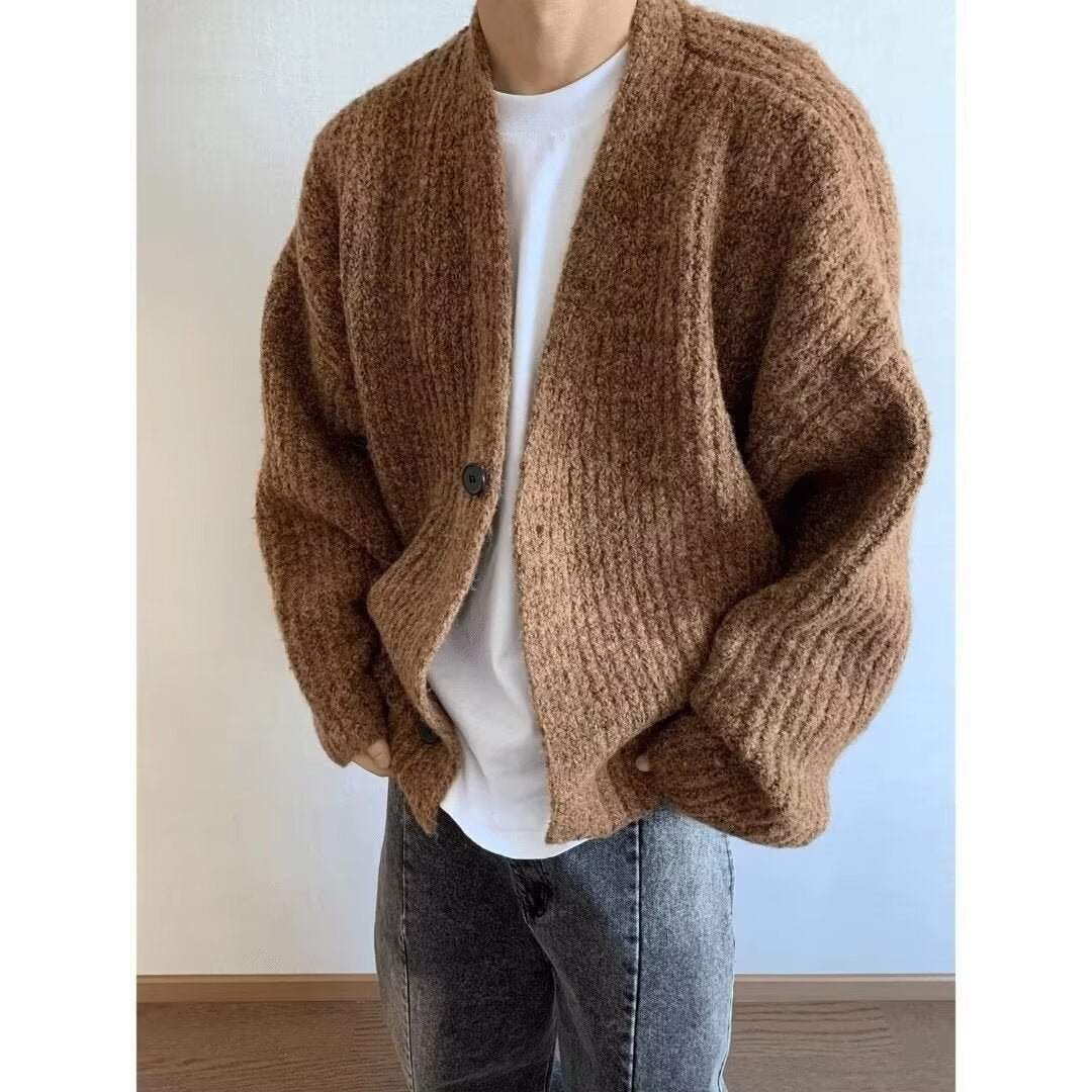 Men's Fashionable Oversized Cardigan with Button Closure