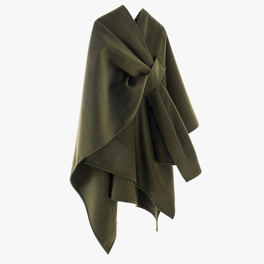 Women's Elegant Wrap-Cape with Knot Closure and Flowing Draping
