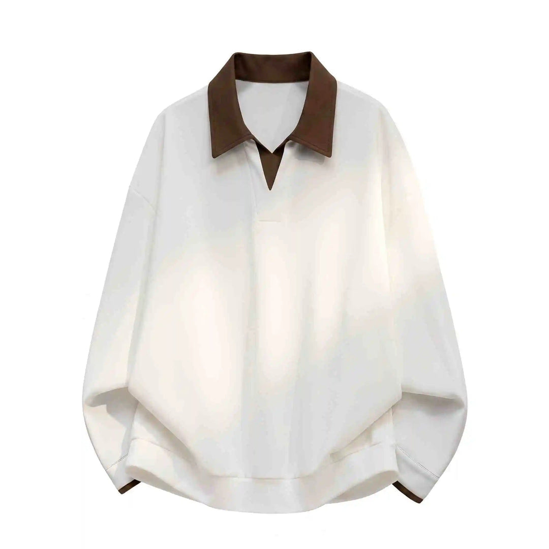 Women's Boxy Polo Sweatshirt with Contrasting Lace Collar
