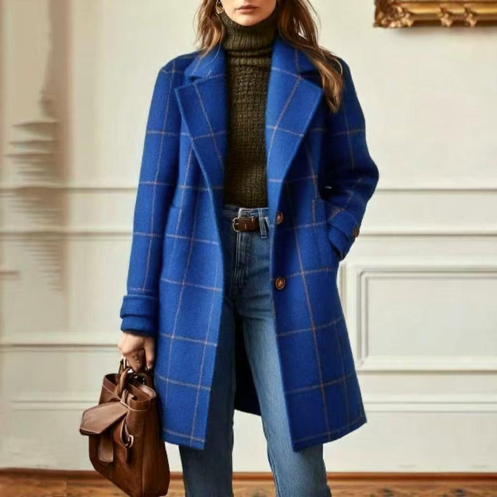 Women's Stylish Wool Coat with Check Pattern