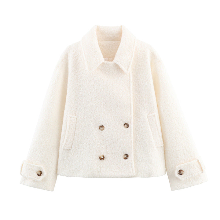 Women's Cast Bouclé Jacket with Short Cut, Double-breasted Button Placket and Cuff Bar