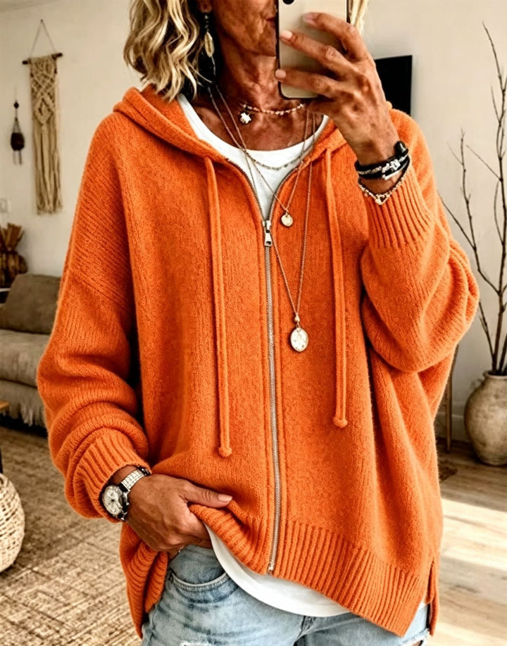 Women's Oversize Hooded Zip Cardigan made of Soft Fine Knit