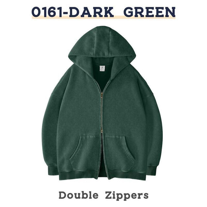 Unisex Oversized Hoodie Jacket with Double Zipper and Kangaroo Pockets