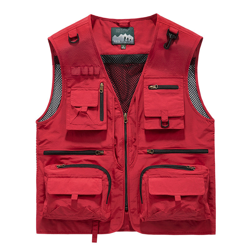 Men's Multifunctional Fishing Vest with Numerous Pockets and Mesh Inserts