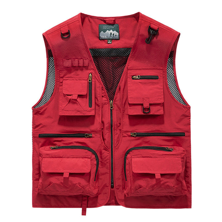 Men's Multifunctional Fishing Vest with Numerous Pockets and Mesh Inserts