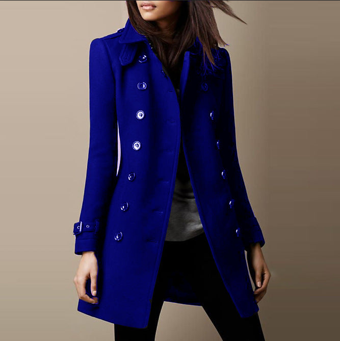 Women's Tailored Double-breasted Wool Coat with Belt Cuffs