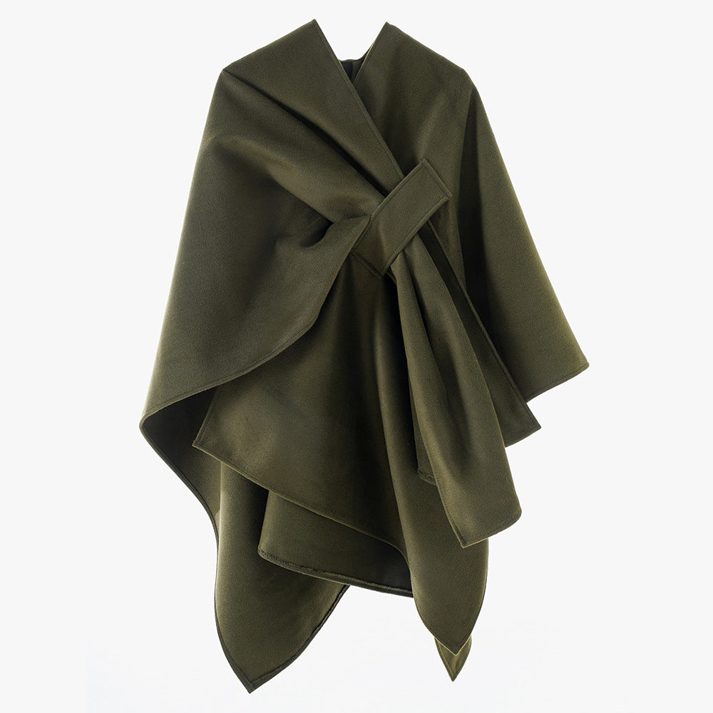Women's Elegant Wrap-Cape with Knot Closure and Flowing Draping