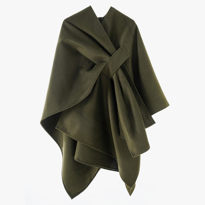 Women's Elegant Wrap-Cape with Knot Closure and Flowing Draping