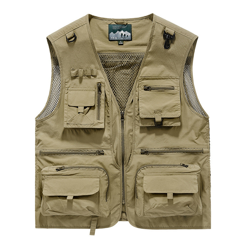 Men's Multifunctional Fishing Vest with Numerous Pockets and Mesh Inserts
