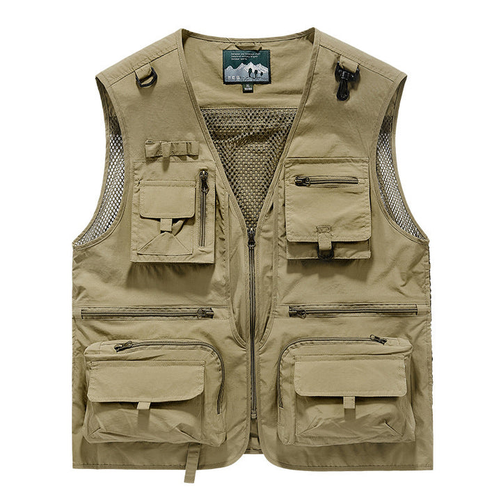 Men's Multifunctional Fishing Vest with Numerous Pockets and Mesh Inserts