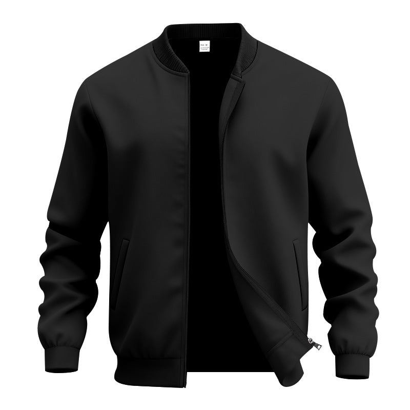Men's Lightweight Bomber-style Blouson with Partially Concealed Zipper, Ribbed Cuffs, and Side Pockets